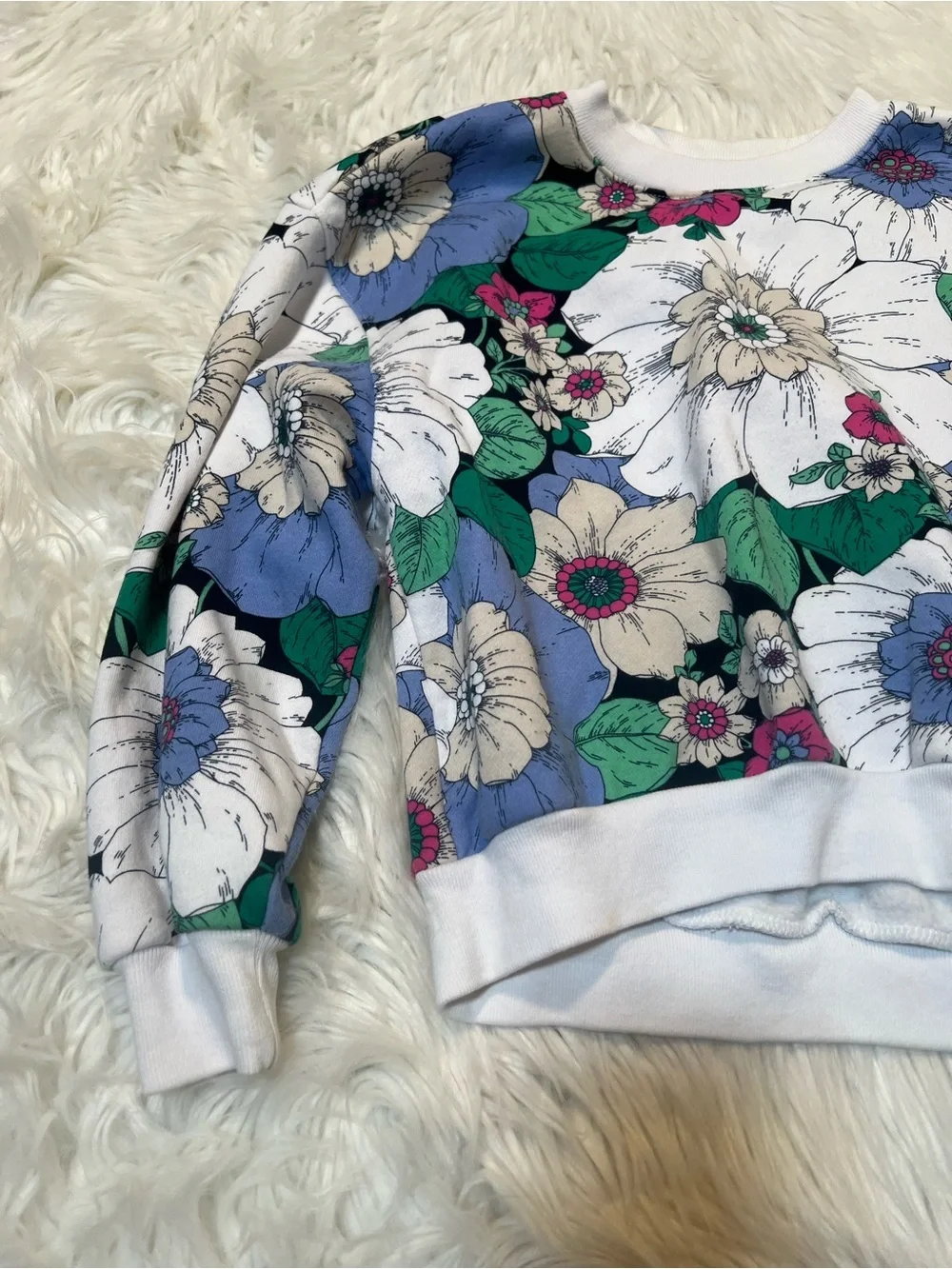 Gap Kids Size Medium 8 Sweatshirt Fashion Crewneck New Off White Floral Cotton